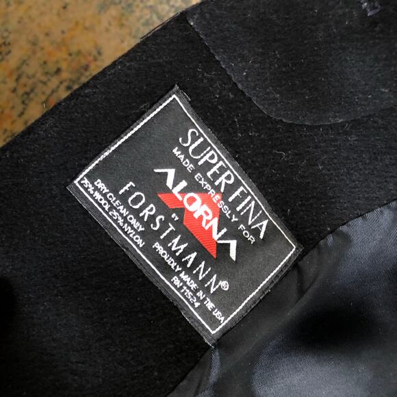 VTG 80s Alorna Forstmann Black Wool Peacoat Medium Cheetah Print Trim Mob Wife - Picture 8 of 12